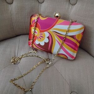 Express Small Vibrant Pink and Gold Wristlet